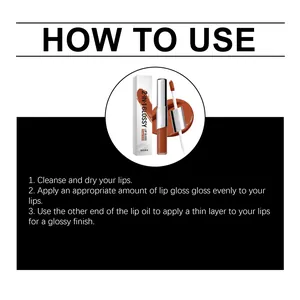 Step-by-step instructional guide for applying the 2-in-1 orange brown glossy lip gloss.