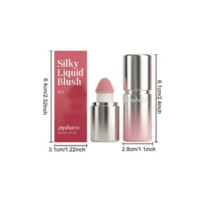 Dimension detail of zephoco Silky Liquid Blush with box and bottle measurements.