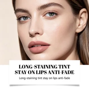 Close-up of matte pink lip liner on lips with long-lasting and anti-fade effect