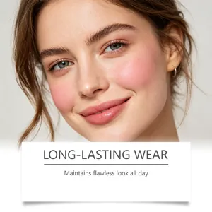 Detailed view of natural pink liquid blush on skin for a flawless long-lasting finish.