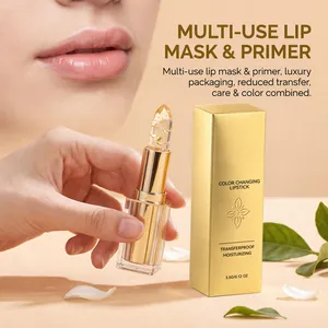 Nahaufnahme von feuchtigkeitsspendendem farbwechselndem Lippenstift mit Goldflocken