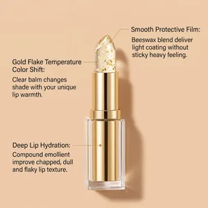 Detailansicht des klaren Goldflocken-Lippenstifts mit feuchtigkeitsspendenden Eigenschaften