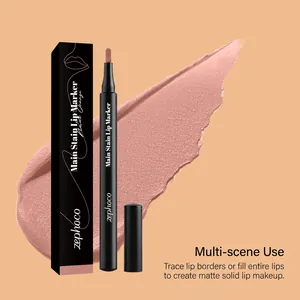 Detailansicht des matten Zephoco Lippenstifts in Nude Orange mit Farbmuster.