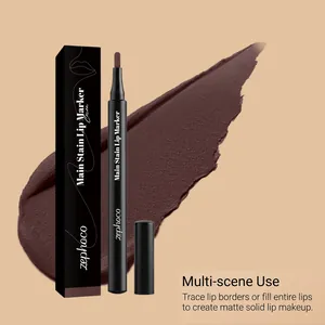 Detailansicht des matten Zephoco-Lippenmarkers in Kakao mit cremiger Produktprobe
