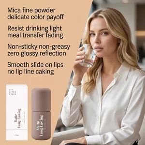 Pink matte long-lasting lip liner stain detail with model showing transfer resistance