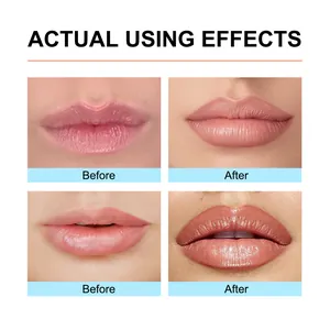 Vergleich der Peel-off-Lippenstift-Effekte mit Vorher-Nachher-Ergebnissen für vollere Lippen.