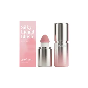 Επαγγελματικό μεταξένιο υγρό ρουζ zephoco Light Pink με σφουγγαράκι και συσκευασία κουτιού