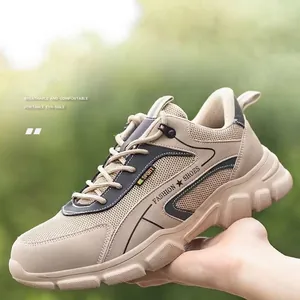 Zapatos de seguridad transpirables caqui para hombre con suela de EVA ligera y punta