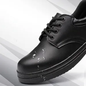 Professionelle rutschfeste wasserdichte schwarze Leder-Arbeitsschuhe für Herren, ideal für die Küche