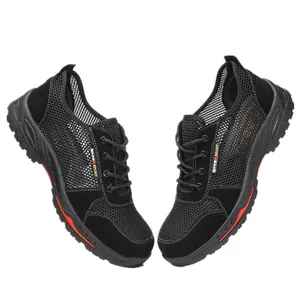 Zapatos de seguridad transpirables de malla negra con punta de acero para verano