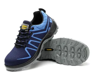 Detail of breathable fly-weave safety shoes with oil-resistant and puncture-proof sole.