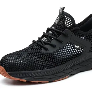 Zapatos de seguridad de malla negra transpirable con punta de acero ligera