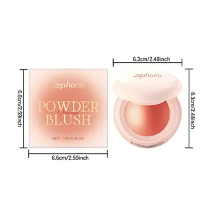Detailed dimensions of zephoco orange powder blush including packaging box and compact