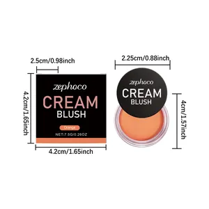 Diagrama de dimensiones detallado para el rubor en crema naranja Zephoco con caja