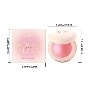 Close-up view showing exact dimensions of pink powder blush with compact and gift box