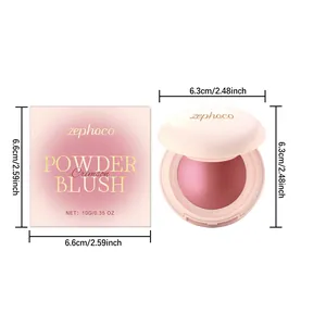 Detailed dimensions of zephoco crimson powder blush and its compact packaging box