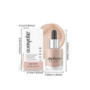 Λεπτομερής προβολή του υγρού highlighter Zephoco σε χρυσό χρώμα με ακριβείς διαστάσεις.