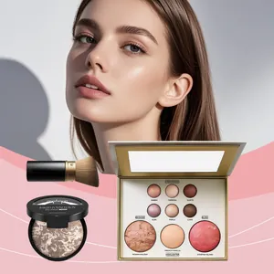Set completo de paleta de maquillaje con sombra de ojos, colorete, iluminador y base