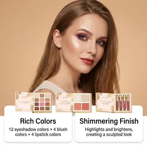 Complete Zephoco makeup palette with 12 eyeshadows, 4 blushes, and 4 lipsticks