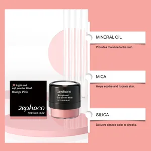 Vista dettagliata ingredienti del fard in polvere leggera zephoco colore arancio rosa