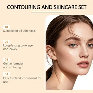 Macro de resultados de maquillaje radiante con el set de contouring y cuidado facial