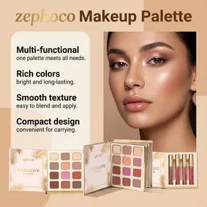 Professional close-up of zephoco multi-functional makeup palette with eyeshadow and lip gloss