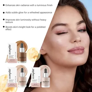 Μοντέλο που δείχνει τη λάμψη του υγρού highlighter σε ροζ και χρυσές αποχρώσεις.