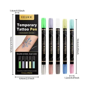 Juego de bolígrafos de tatuaje temporal nacarados de doble punta EELHOE con medidas.