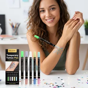 Vista detallada del kit de bolígrafos para tatuajes temporales EELHOE con 10 colores