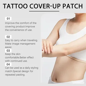 Woman applying breathable invisible tattoo cover-up patch to skin for hiding scars