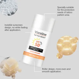 VIARELINE αντηλιακό στικ για τατουάζ SPF 50+ με ένα πολύ απαλό απλικατέρ σε ρολό.