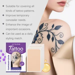 Close-up detail of tattoo cover-up patch packaging and skin application on shoulder