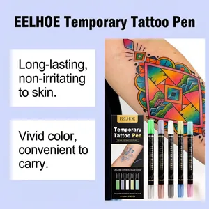 Juego profesional de rotuladores de tatuaje temporal de doble punta con colores vibrantes