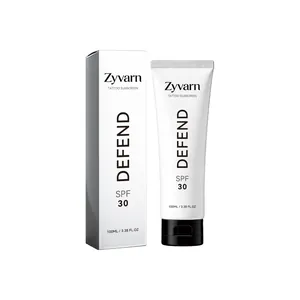 Αντηλιακή κρέμα τατουάζ Zyvarn SPF 30 Defend προστασία δέρματος 100ml σε λευκό σωλήνα