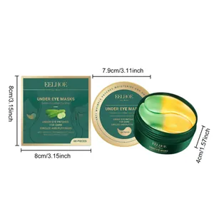 Dimensiones detalladas del tarro y la caja de la mascarilla para ojos de pepino dorado.