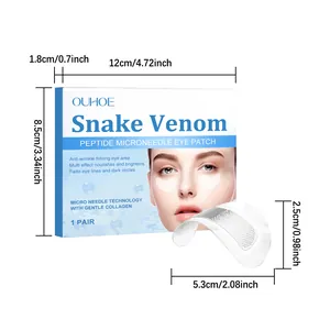 Detailansicht der Maße und Produktverpackung der Schlangengift-Augenpads von OUHOE.