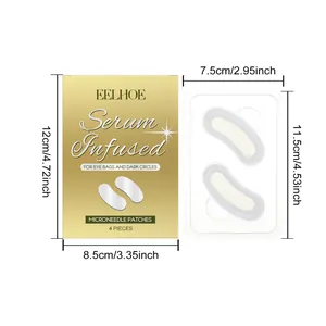 Dimensiones detalladas de los parches de microagujas EELHOE para ojeras y bolsas.