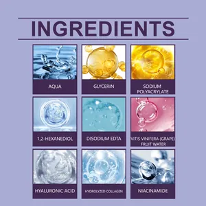 Lista de ingredientes de la mascarilla de colágeno con ácido hialurónico y niacinamida