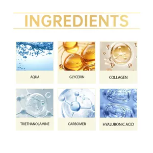 Vista macro de los ingredientes de la mascarilla de ojos con colágeno y ácido hialurónico