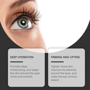 Vista detallada del área de los ojos que muestra beneficios hidratantes y reafirmantes.