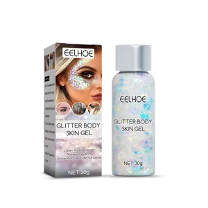 Frasco de 30g de gel corporal con purpurina iridiscente y caja a juego para maquillaje de fiesta