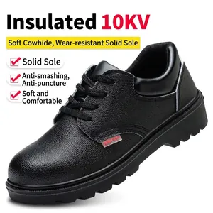 10KV Electrical Insulated Safety Shoes Men Cowhide Work Boots Anti-Smashing Anti-Puncture Protective Labor Footwear Non-Slip Solid Sole