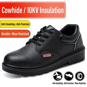 Durable 10KV insulated cowhide safety shoes for electrical and construction work.