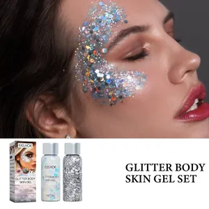 Set de gel con purpurina para la piel con lentejuelas plateadas e iridiscentes
