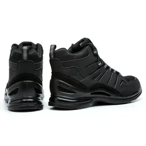 High-top black safety work boots with steel toe cap and 10kv insulation protection