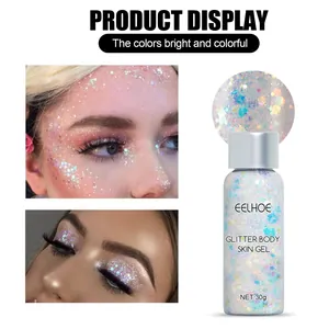 Presentación profesional de gel corporal con purpurina EELHOE con efectos de maquillaje