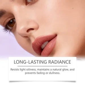 Close-up of radiant makeup finish with moisturizing champagne gold highlighter