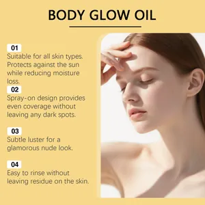 Detailed benefits of body glow oil showing sun protection and moisturizing features