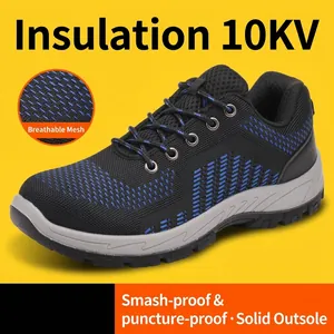Zapatos de Seguridad Aislados 10kV Hombre Anti-Aplastamiento Anti-Perforación Fly-knit Transpirables Botas de Trabajo