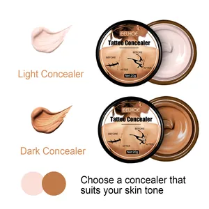 Kit correcteur de tatouage EELHOE montrant les teintes claires et foncées avant-après.